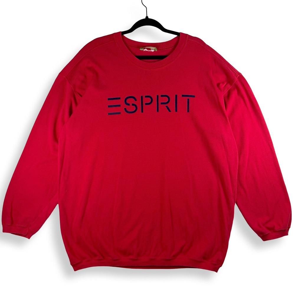Vintage 90s Esprit EDC Womens XL Red Logo Oversized Drop Shoulder Sweatshirt